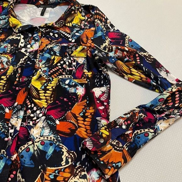 BCBG Maxazria Butterfly Button Up Shirt Size Medium - Picture 3 of 11